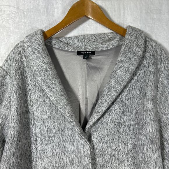 Torrid Pea Coat 3 3X Gray Heathered Long Lined Felt Hidden Buttons - Picture 6 of 14